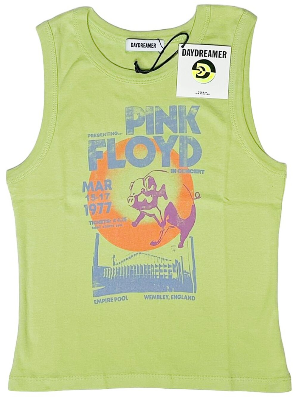 Daydreamer Pink Floyd Empire Pool 1977 Shrunken Tank Top Green NWT